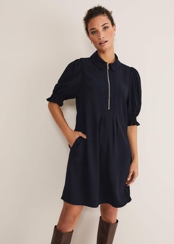 Phase Eight Candice Zip Dress Navy USA | 8734091-DU